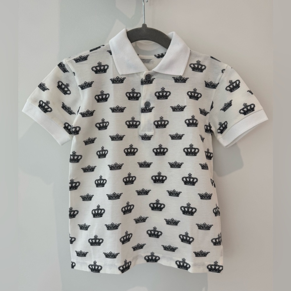 Dolce & Gabbana Kids Polo Shirt - White with Black Crowns Size 5